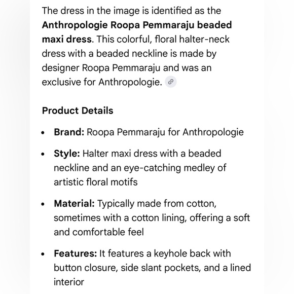 Roopa Pemmaraju X Anthropologie Floral Maxi Halter Beaded Colorful Dress Size XL - Picture 17 of 17